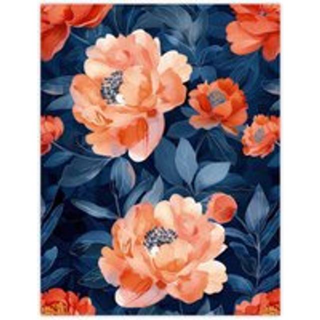 Wall Art Print Pink Peonies Flower Pattern Blue Floral Design Poster - W24 inch x H32 inch