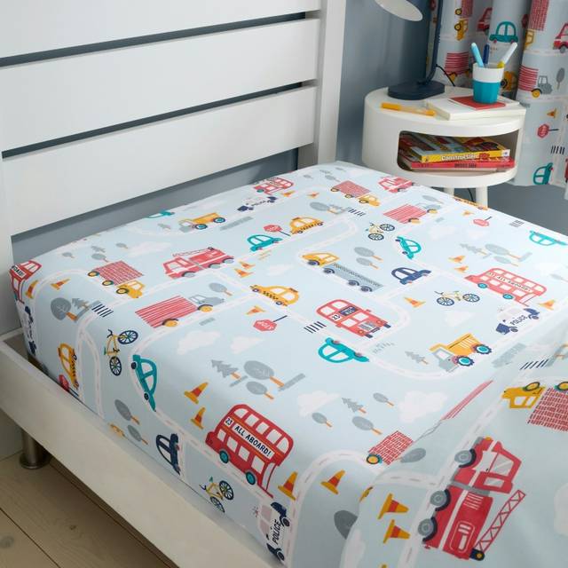Happy Linen Company Road Trip Transport Fitted Sheet - Toddler Cot Bed, Blue