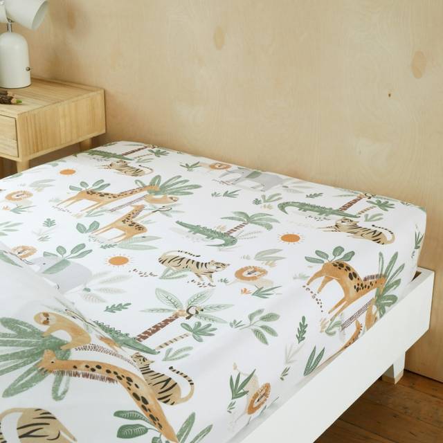 Happy Linen Company Jungle Safari Animals Fitted Sheet - Toddler Cot Bed, Multi