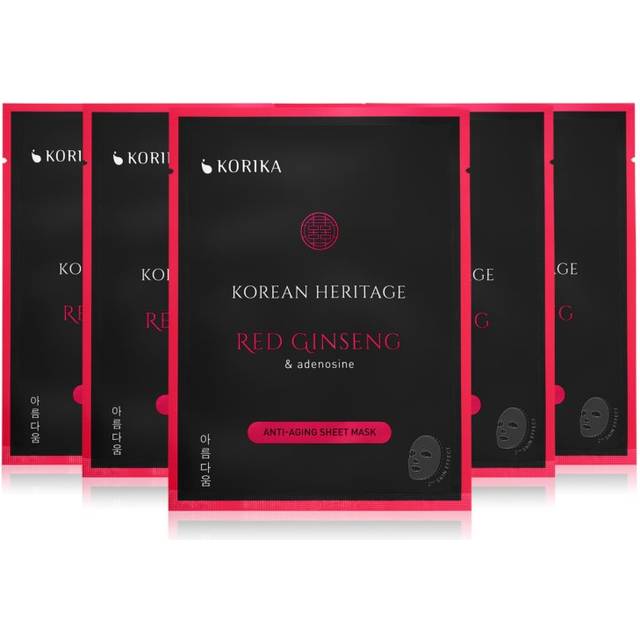 KORIKA Korean Heritage Red Ginseng & Adenosine Anti-aging Sheet Mask set med masker till förmånligt pris med effekt mot åldrande och för bättre fasthet