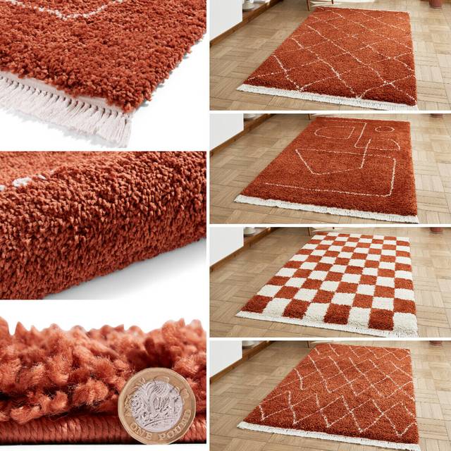 Think Rugs Boho Rust Rectangle 080 x 150cm Polypropylene Berber 5413, Brown