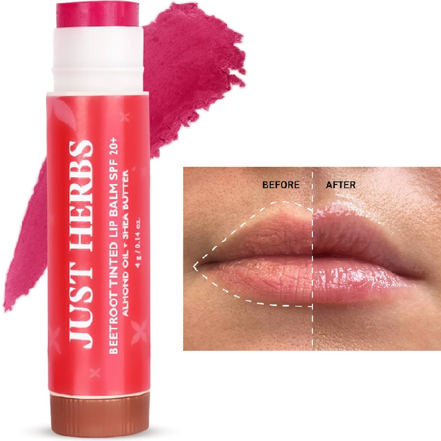Just herbs tinted beetroot lip balm for unisex with spf 20+ for dark lips 4g