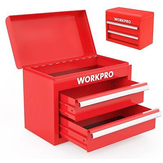 WORKPRO Mini Metal Tool Box with 2 Drawers and Top Storage  Small Tool Chest with PVC Liners and PP Feet Pads  Cold Rolled Steel Toolbox with Magnetic