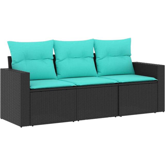 vidaXL 3 Piece Patio Sofa Set with Cushions Black Poly Rattan