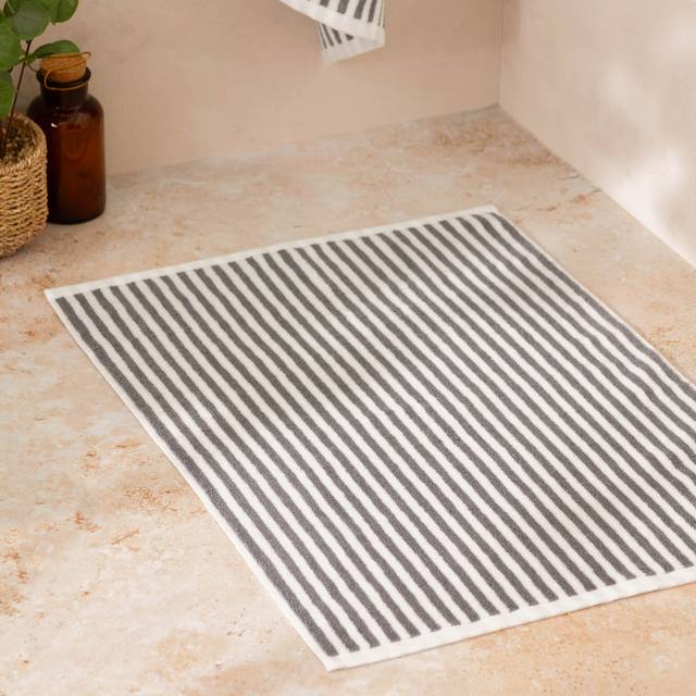 Swatzell Striped Cotton Bath Mat - Grey (70cm W)