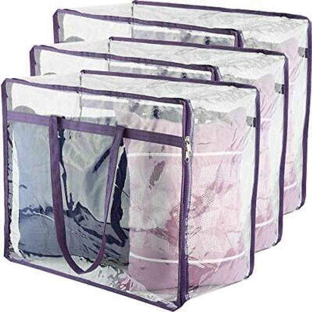 Clear Vinyl Zippered Storage Bags (3-Pack) 40L Sturdy Storage Bags for Sweaters  Blankets  Comforters  Bedding Sets and Much More! (Purple  18x15x9)