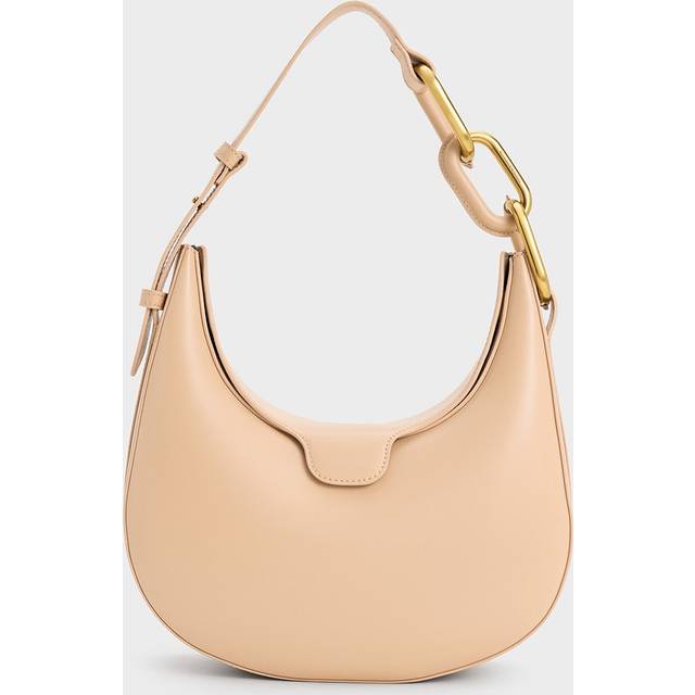 Charles & Keith - Kora Metallic-Accent Moon Bag - Beige