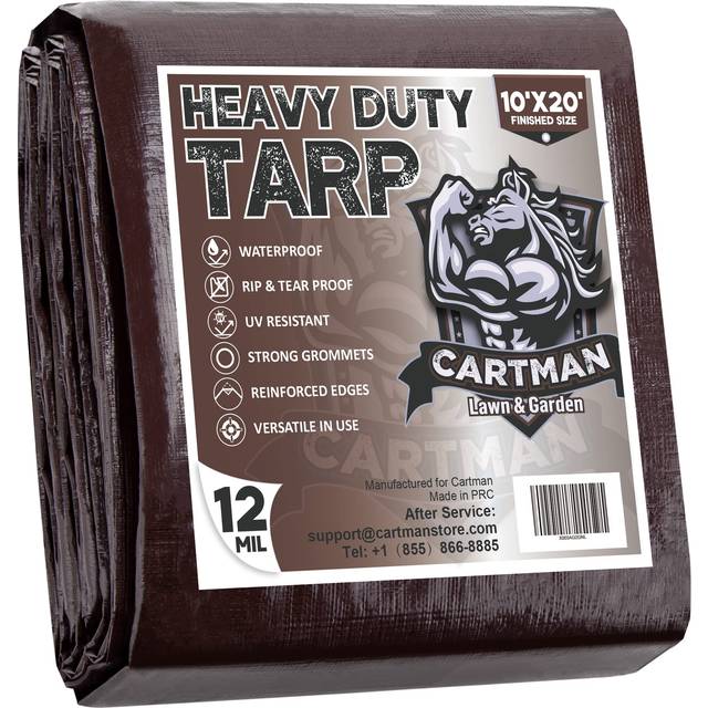 CARTMAN Finished Size 10x20 Feet Extra Thick 12 Mil Heavy Duty Poly Tarp  Multipurpose Protective Cover  UV Resistant  Waterproof Poly Tarpaulin with