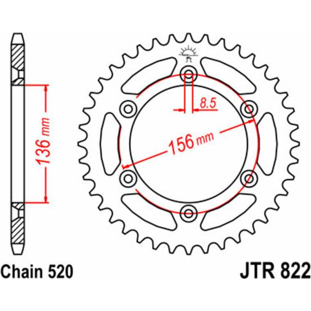 JT SPROCKETS Steel Standard Rear Sprocket 822 - 520