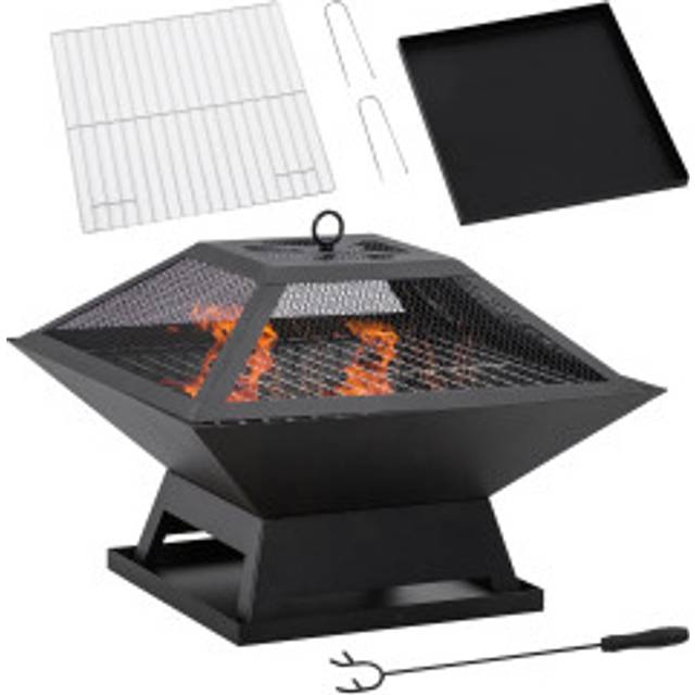 Svart Eldskål med Grillgaller och Gnistskydd