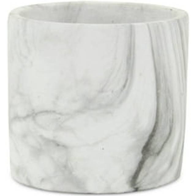 6 White and Gray Marbleized Ceramic Indoor Outdoor Round Pot Planter
