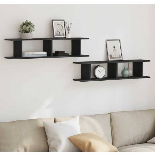 vidaXL Wall Shelves 2 pcs Black Oak 90x18x20 cm Engineered Wood