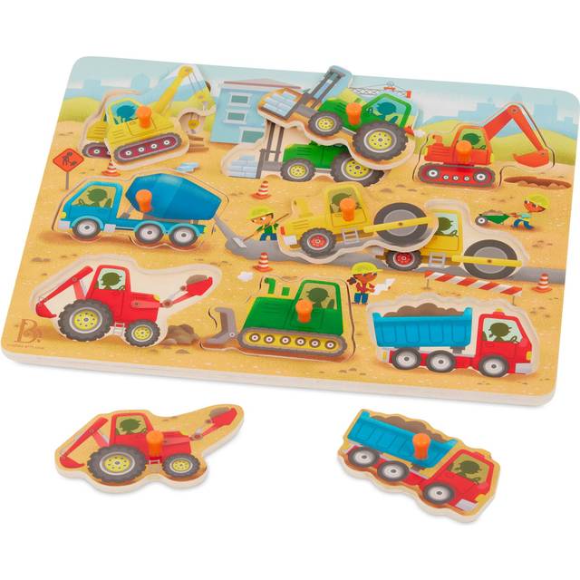 B. toys- Peek & Explore - Construction Trucks- Wooden Peg Puzzle - Truck Puzzle for Toddlers  Kids - 8 Construction Truck Pieces - Dump Truck  Cement
