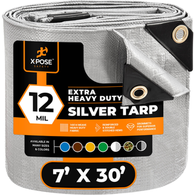 Heavy Duty Silver Poly Tarp 7' X 30' - Multipurpose Protective Cover - Durable  Waterproof  Weather Proof  Rip and Tear Resistant - Extra Thick 12 Mil