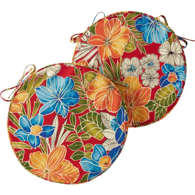 Greendale Home Fashions Outdoor 18inch Round Reversible Seat Cushion  Aloha Crimson 2 Count