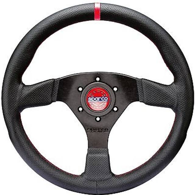Sparco R383 Champion Steering Wheel - Black With Red Stitching