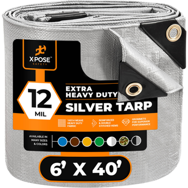 Heavy Duty Silver Poly Tarp 6' X 40' - Multipurpose Protective Cover - Durable  Waterproof  Weather Proof  Rip and Tear Resistant - Extra Thick 12 Mil