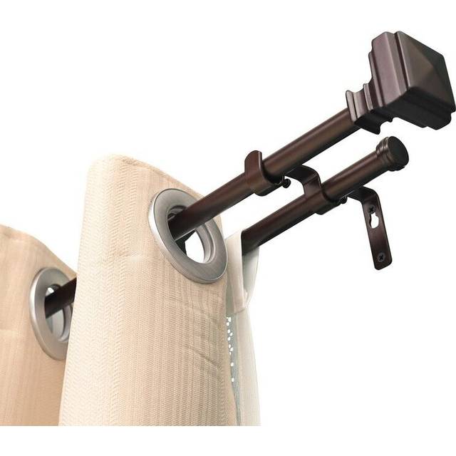 Utopia Alley DD162RB 28 to 48 in. Window Treatment Telescoping Double Curtain Rod Set with Classic Cap, Oil Rubbed Bronze