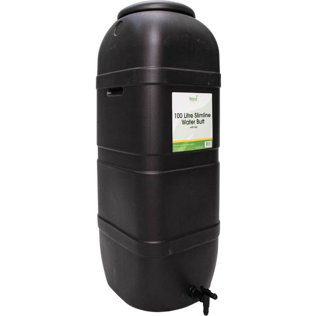 Strata Slim Space Saver Water Butt 100L With Lid & Tap Carry Handles in Black, Black