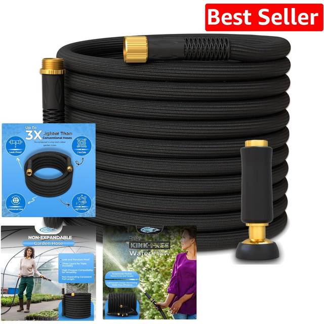 TITAN Garden Hose | Flexible Lightweight Kink-Free & Durable Hybrid Water Hose with Heavy Duty Brass Connectors & High-Pressure Jet Nozzle (25FT x 1/2