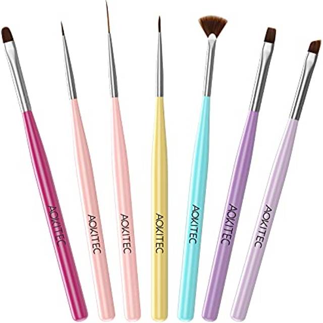 Aokitec Nail Art Brushes 7pcs Set Gel Polish Nail Art Design Pen Painting Tools with Nail Extension Gel Brush Builder Gel Brush Nail Dotting Pen & Nai