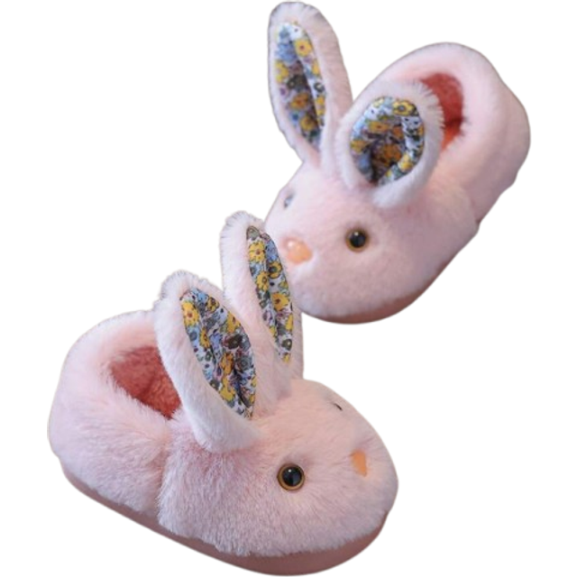 SHEIN 1pair Rabbit Style Children Slippers For Winter, Girls&#39; Cartoon Indoor House Shoes, Warm Anti-Skid Slippers