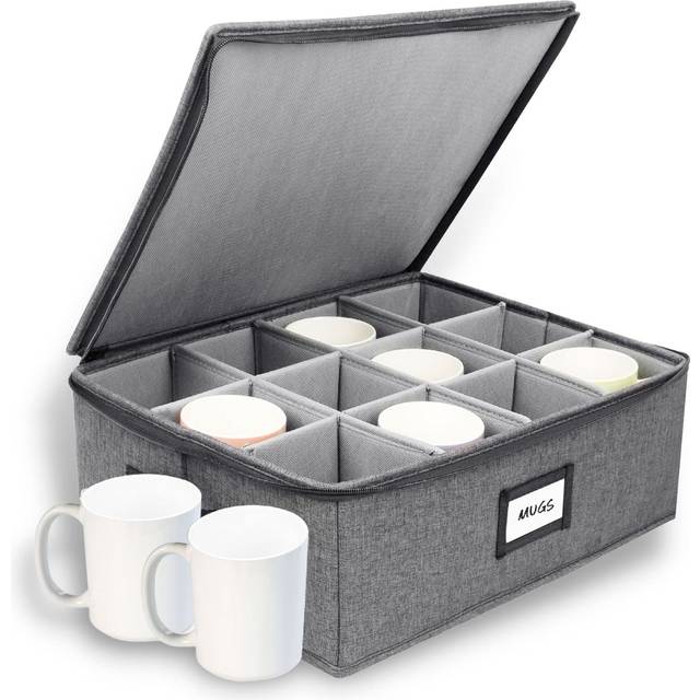 HOMELUX THEORY Mug Storage Box with Dividers Hard Shell China Storage Containers  Heavy Duty Coffee Cup Storage Box and Moving B