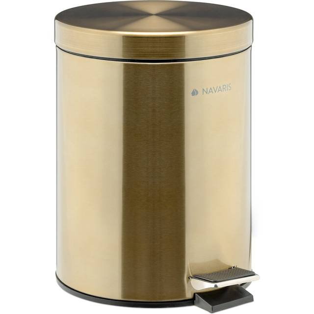 Gold Pedal Bin 5 Litre - 5L Bathroom Bin with Lid and Removable Inner Bucket for Bathrooms Toilet Kitchen Office or Bedroom - Metallic Gold