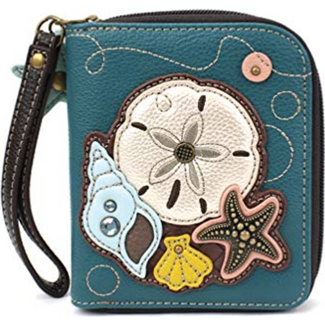 CHALA Zip Around Wallet  Wristlet  8 Credit Card Slots  Sturdy Pu Leather - Sand Dollar - Turquoise