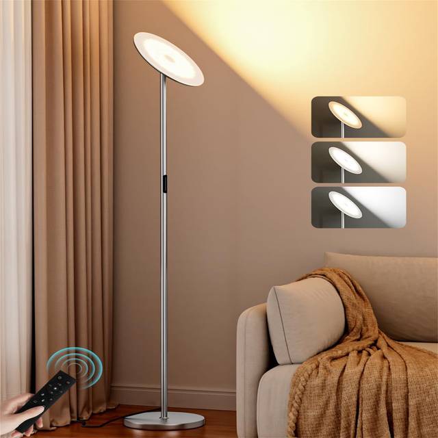 LED Uplighter Floor Lamp For Living Room, 36W Remote & Touch Control Bright Modern Dimmable Standing Lamp, 3 Color Temperatures 69&#39;&#39;Tall Floor Reading - White (176cm H X 24.1cm W X 24.1cm D)