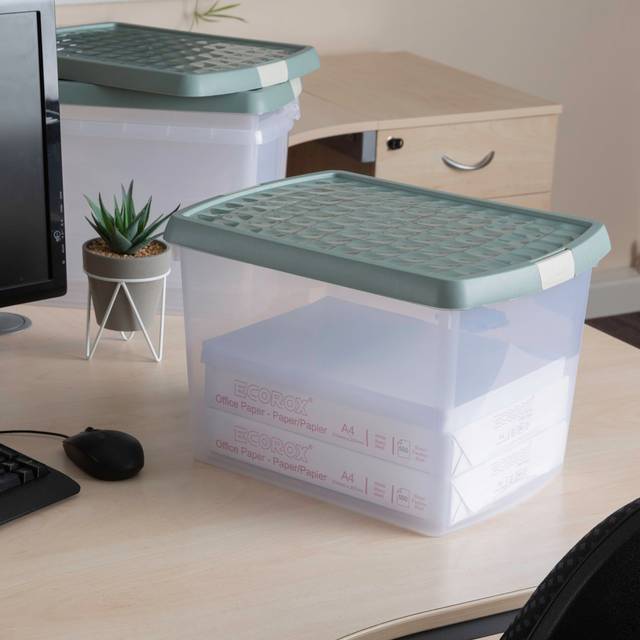 Wham Clip 8.02 21.5L Rectangular Box & Lid Clear/Green Milieu/Stone, Green