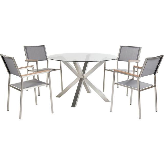 Beliani Garden Dining Set 4 Seater Maletto/Grosseto Stainless Steel Silver, Silver