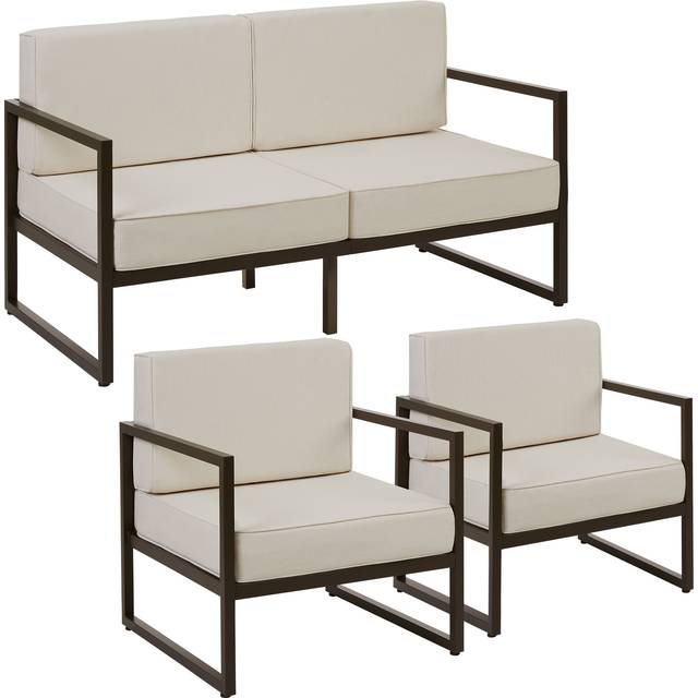 Garden Furniture Comosa - for 4 people, XXL padding, 1 sofa, 2 armchairs - brown/beige