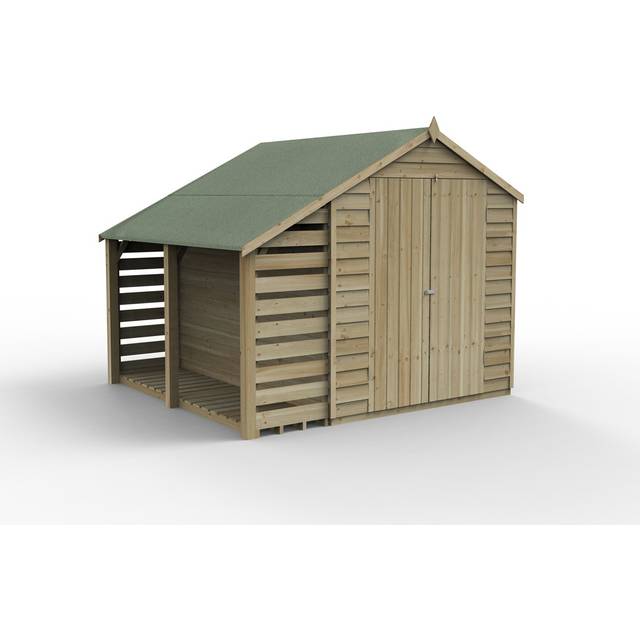 Forest Garden 6x8 Forest 4Life Overlap Windowless Apex Shed with Double Doors and Lean To - 6 x 8 Forest 4Life Windowless Shed with Double Doors and Lean To - With