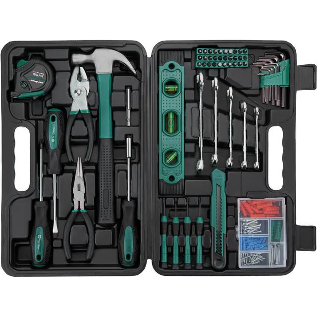 CARTMAN Tool Set General Household Hand Tool Kit with Plastic Toolbox Storage Case Green
