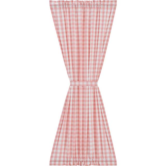 "VHC Brands Annie Buffalo Check Farmhouse 72""""""""x40"""""""" Door Panel Pink Rod Pocket Cotton Tie Back(s) Window Curtains"