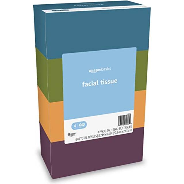 Amazon Basics Facial Tissue  2-Ply  640 Count (4 Packs of 160)  (Packaging may vary)