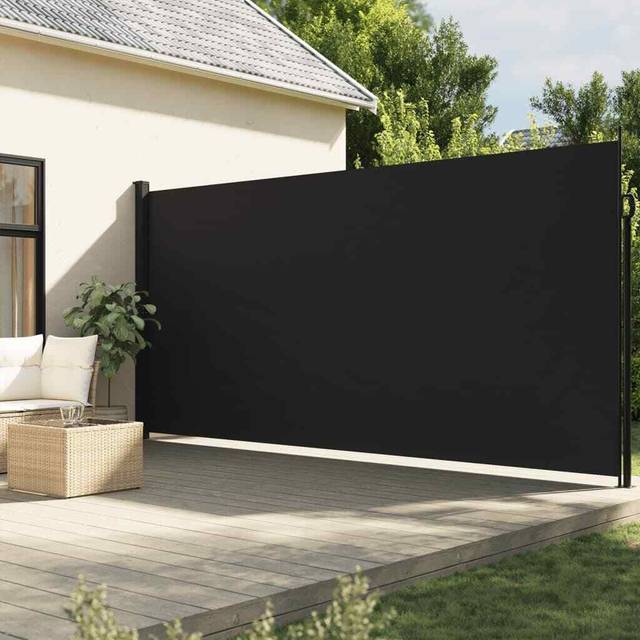 vidaXL Retractable Side Awning Outdoor Privacy Screen Shade Black 200x600 cm