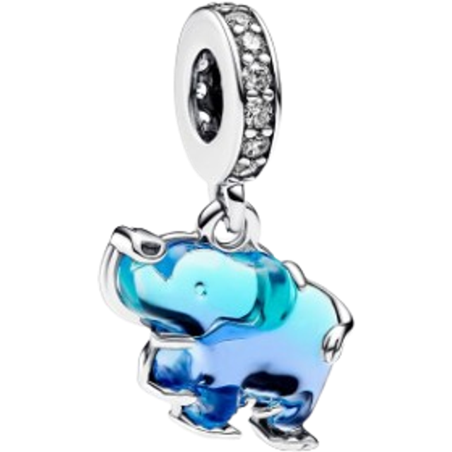 Pandora Moments Blauer Murano-Glas Elefanten Charm-Anhänger aus Sterling Silber mit Zirkonia, Kompatibel mit Pandora Moments Armbändern, 793339C01