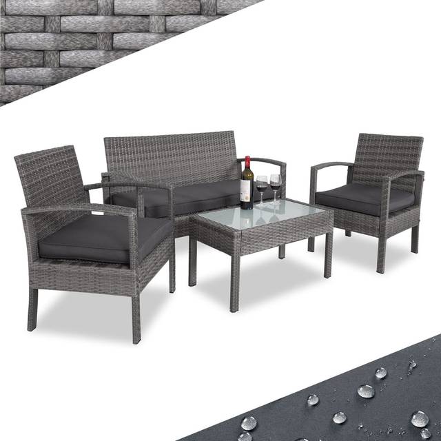 Polyrattan garden seating group 4-piece grey/anthracite