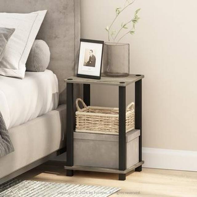 Furinno Simplistic Compact Bedside Table  Nightstand  French Oak/Black