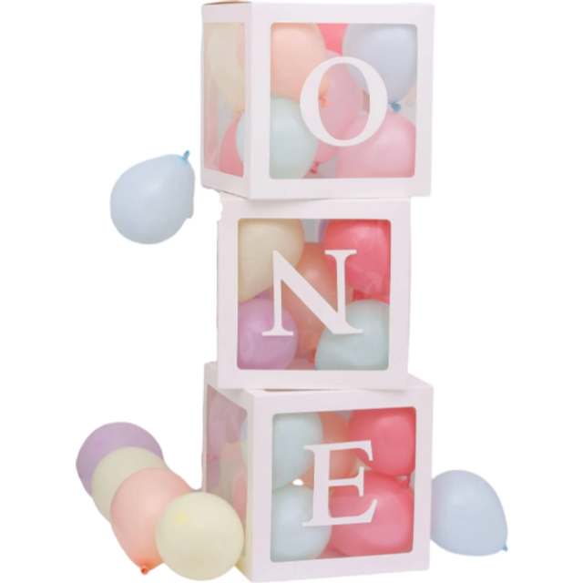 SHEIN 25cm White Colorful Balloon Box, Transparent Box For Birthday Party Decor, 26pcs A-Z Letter B-A-B-Y Gender Reveal Decor, Balloon Box, Birthday Decor P