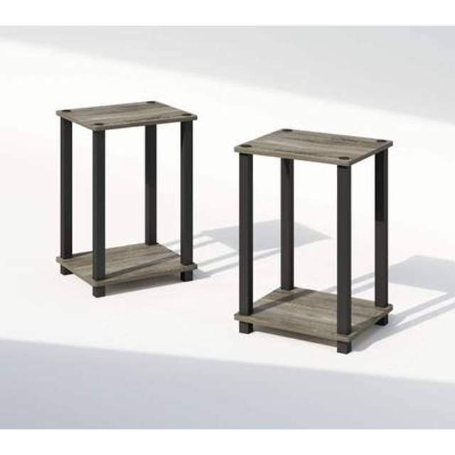 Furinno Simplistic Compact Bedside Table  Nightstand  French Oak/Black  Set of 2