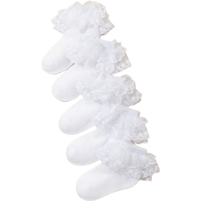 SHEIN 5 Pairs Kids & Little Girls Lace Trim Princess Style Ankle Socks