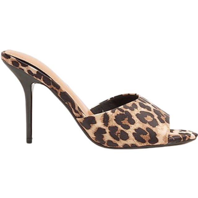 River Island Womens Brown Satin Leopard Print Heeled Mule Sandals - 5