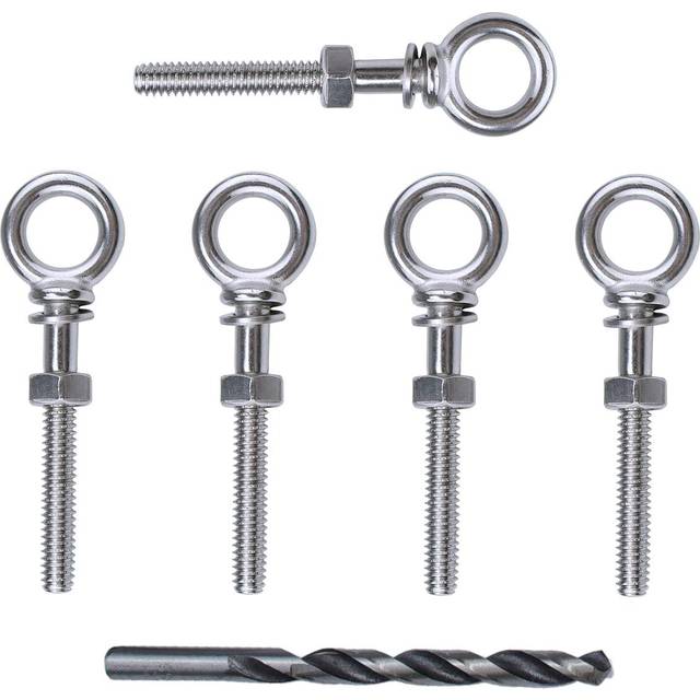 "Muzata 5 Pack 1/4"""" x 2"""" Eye Bolt T316 Stainless Steel Eye Bolts with Nuts Washers Threaded Heavy Duty Shoulder Lifting Ring Total 3"""" Length Marine"