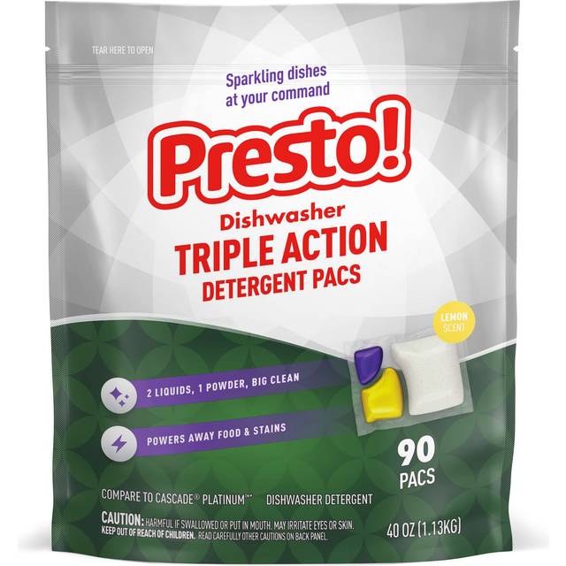 Amazon Brand - Presto! Triple Action Dishwasher Pacs  Lemon Scent  90 Count