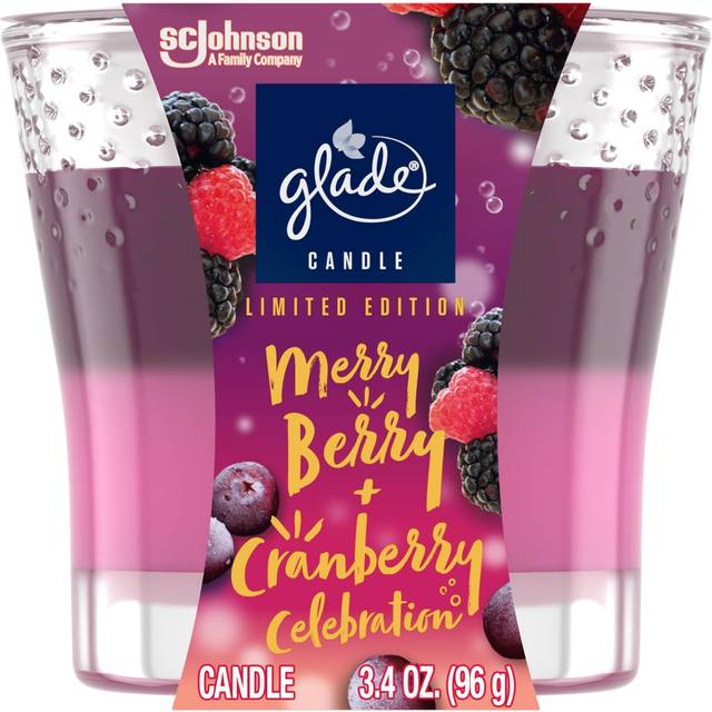 Glade Candle Jar  Air Freshener  2in1  Merry Berry  Cranberry Celebration  Limited Edition Scent  34 Oz