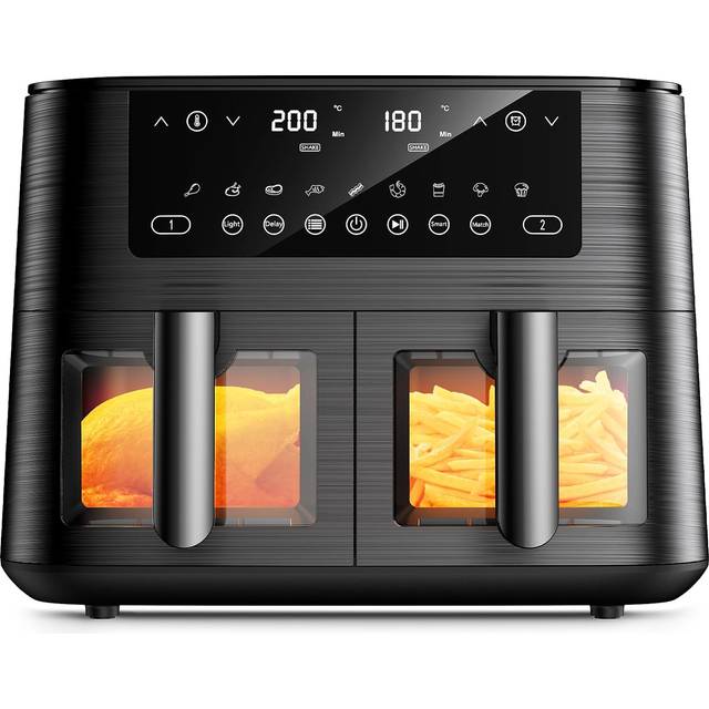 9L Dual Air Fryer with Visual Window, XL Capacity, 2 Drawers, 9-In-1 Cooking Presets, Touch Screen, Smart Finish, Timer Function, Dishwasher-Safe, H