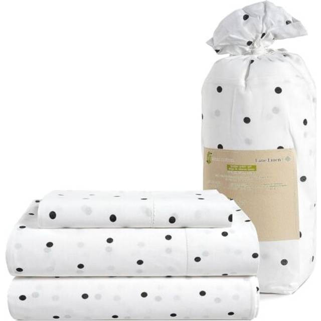 "LANE LINEN 100% Organic Cotton Twin XL Sheets Set 3-Piece Pure Percale Bedsheets Bedding Breathable Fits Mattress Upto 15"""""""" Deep - Black Polka Dot"